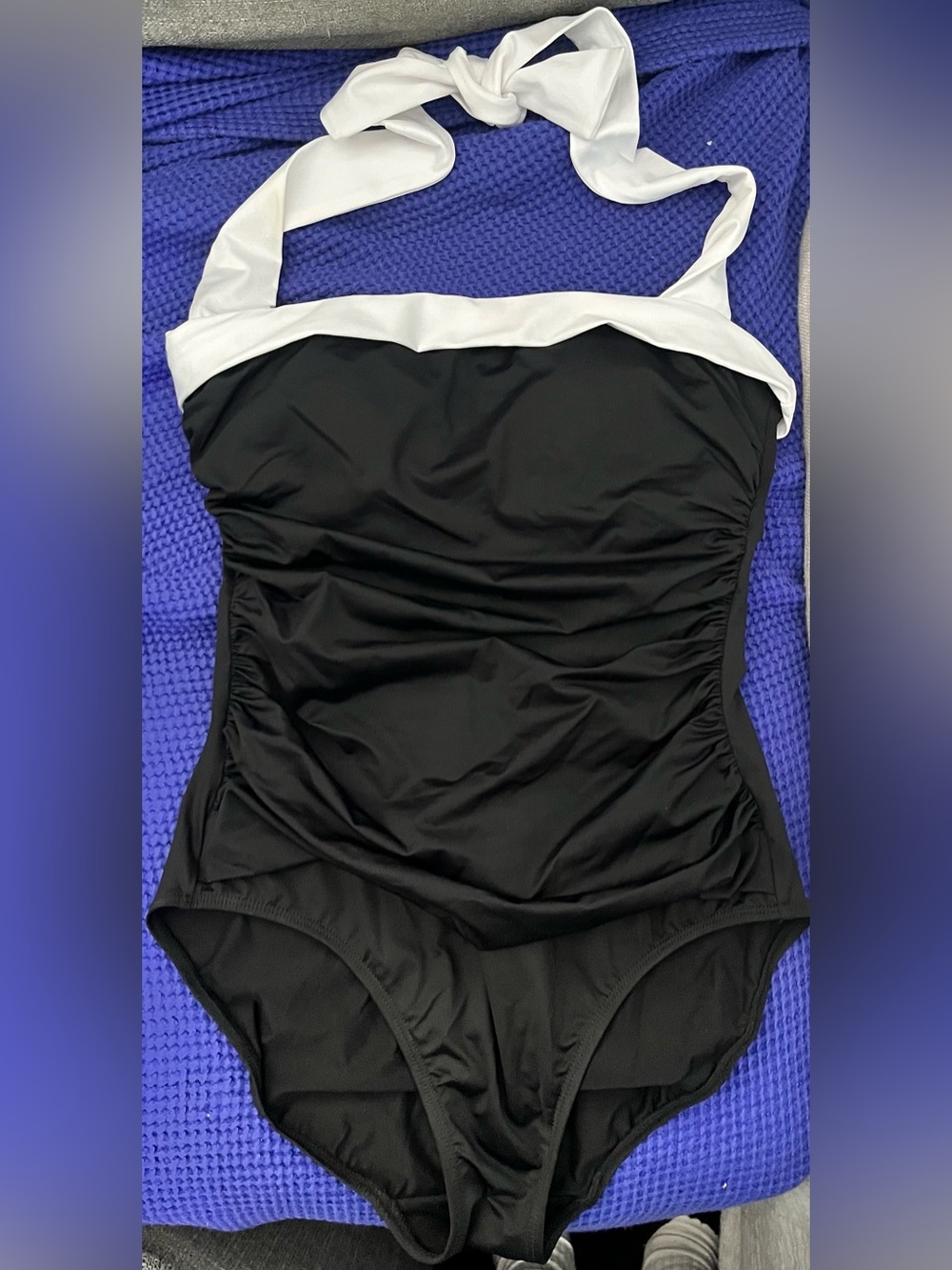 Ralph Lauren Women's Black and White Halter One-Piece Swimsuit